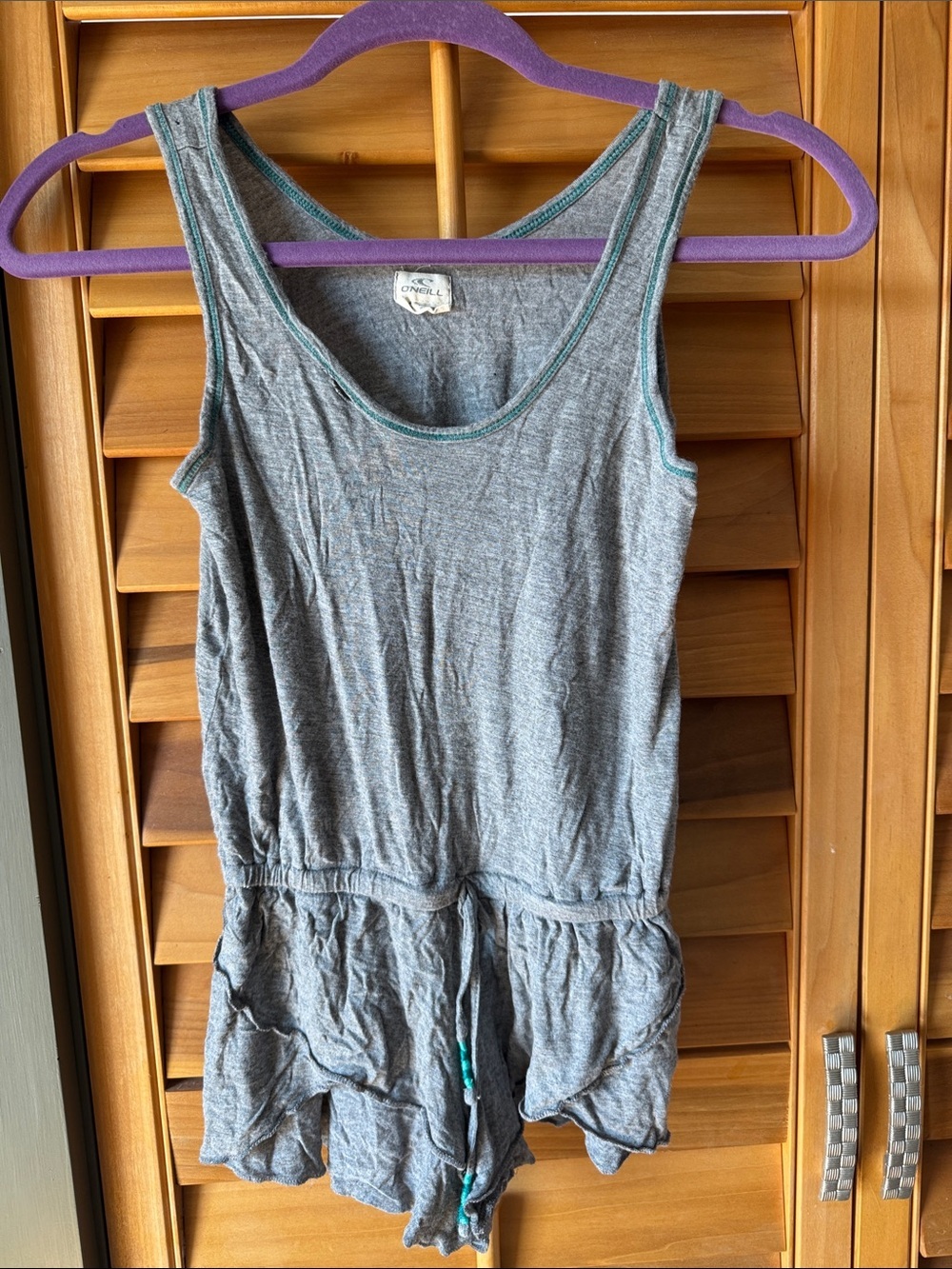 O'Neill Girls Gray Sleeveless Romper with Teal Stitching size Small